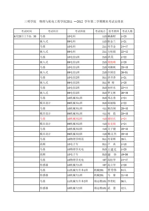 最新的 11-12下期末考试安排表
