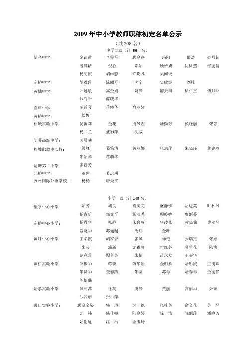2009年中小学教师职称初定名单公示