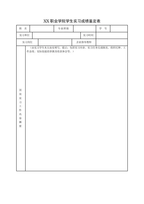 职业学院学生实习成绩鉴定表