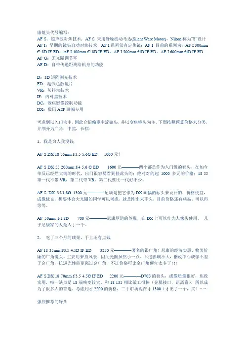 尼康镜头代号缩写