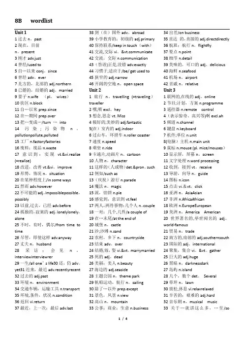 译林版八年级下册英语词汇表