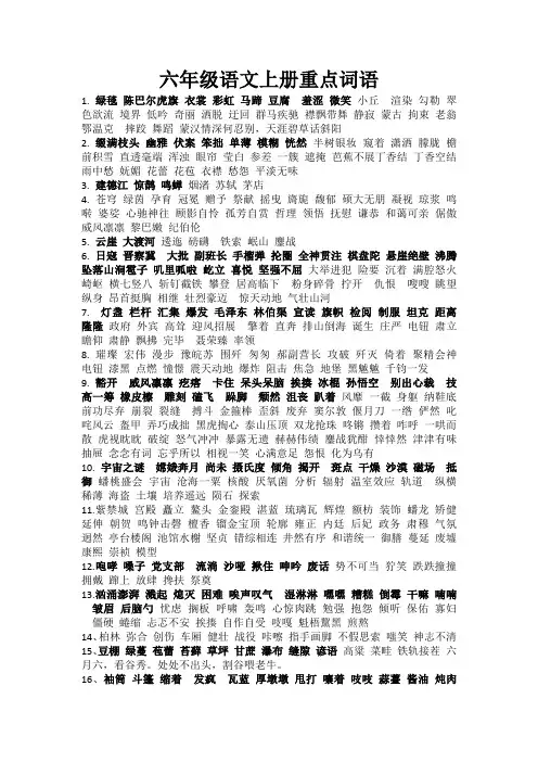 (部编版)六年级语文上册重点词语整理