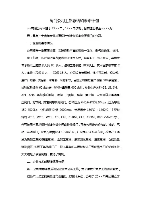 阀门公司工作总结和未来计划
