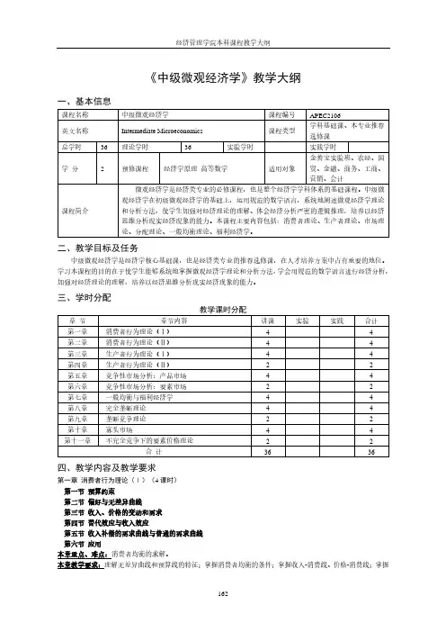 中级微观经济学教学大纲