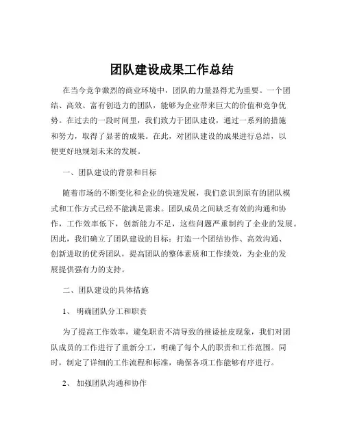 团队建设成果工作总结