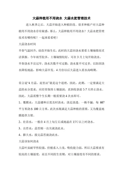 大蒜种植用不用浇水 大蒜水肥管理技术