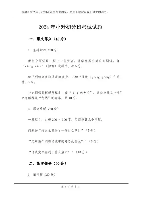 2024年小升初分班考试试题