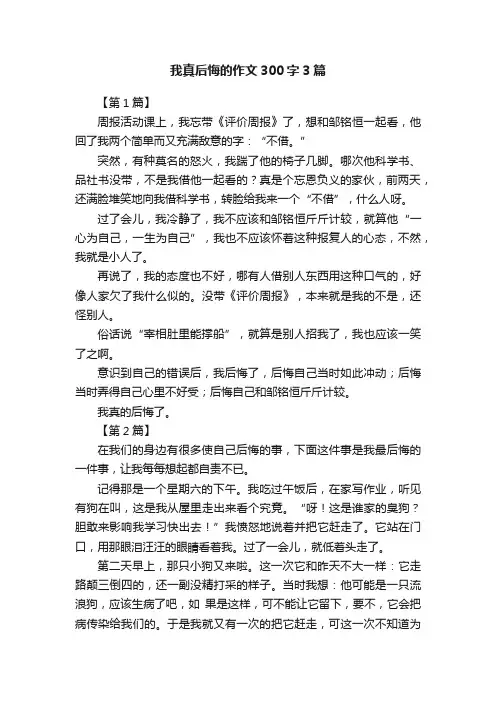 我真后悔的作文300字3篇