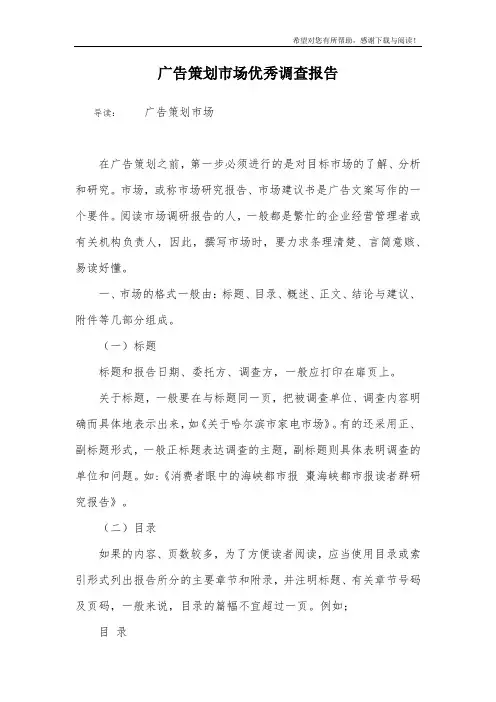 广告策划市场优秀调查报告