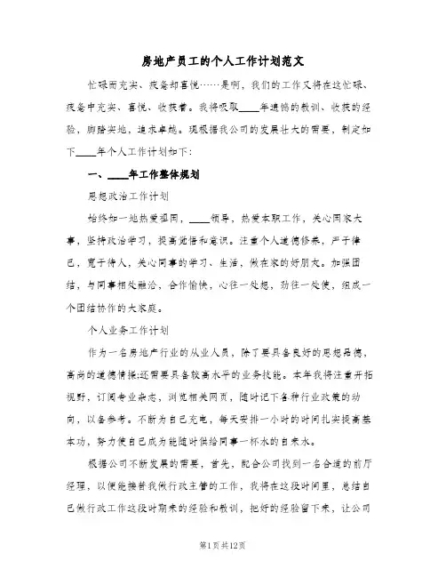 房地产员工的个人工作计划范文(4篇)