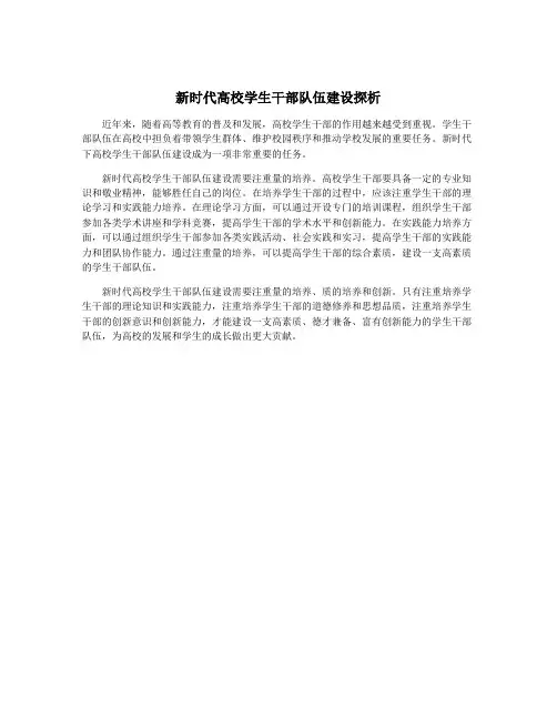新时代高校学生干部队伍建设探析