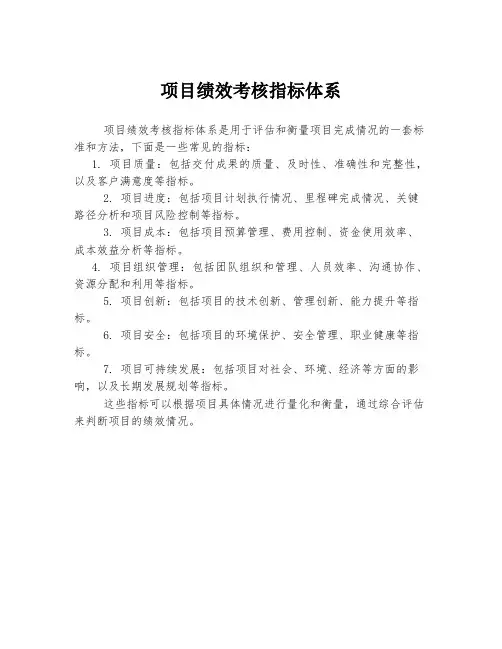 项目绩效考核指标体系