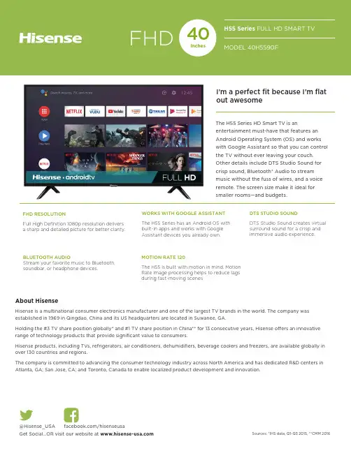 Hisense H55 Series HD Smart TV商品说明文档说明书