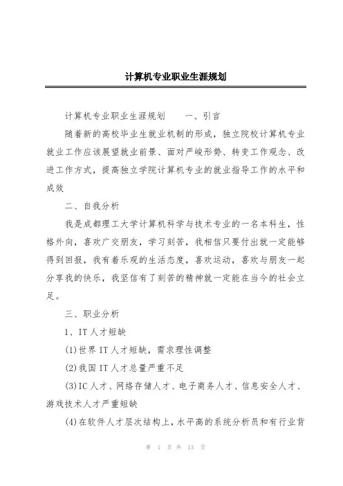 计算机专业职业生涯规划