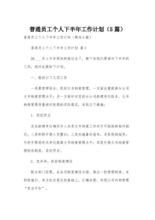 普通员工个人下半年工作计划(5篇)