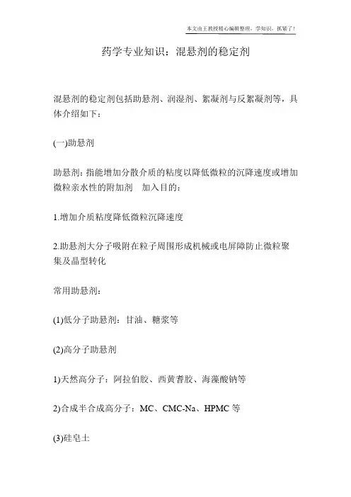 药学专业知识：混悬剂的稳定剂