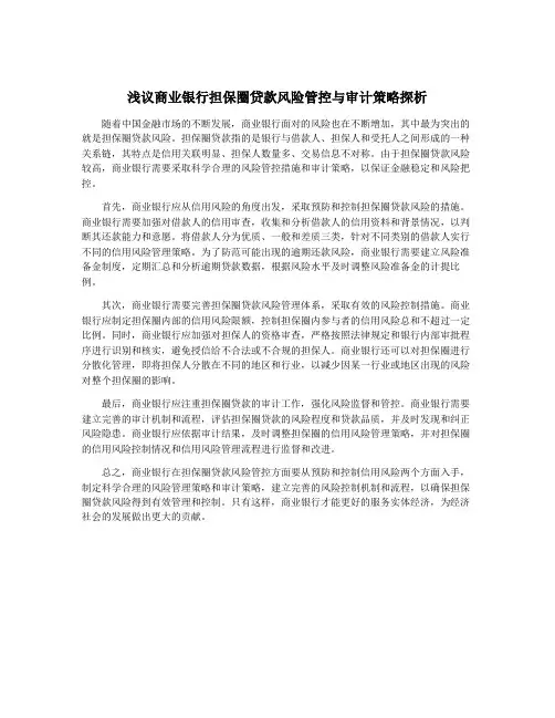 浅议商业银行担保圈贷款风险管控与审计策略探析
