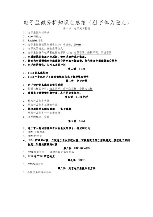 电子显微分析知识点总结大全