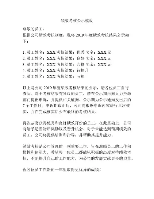 绩效考核公示模板