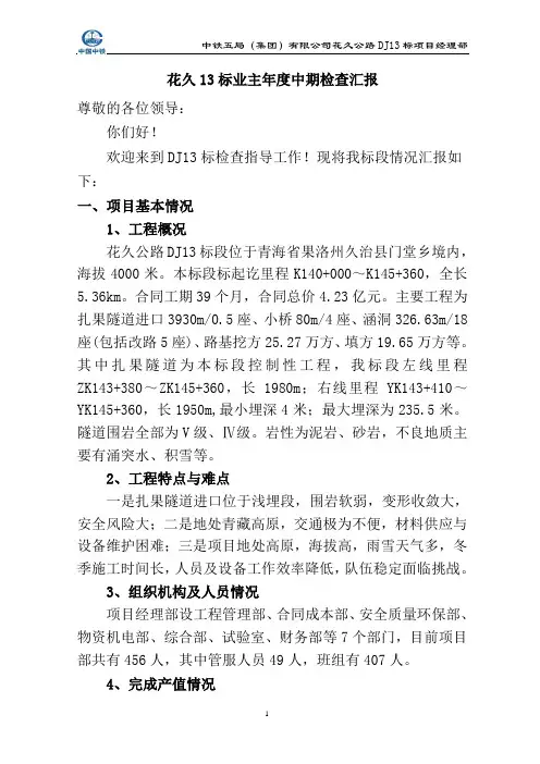 中铁项目部业主期中检查汇报(定稿)