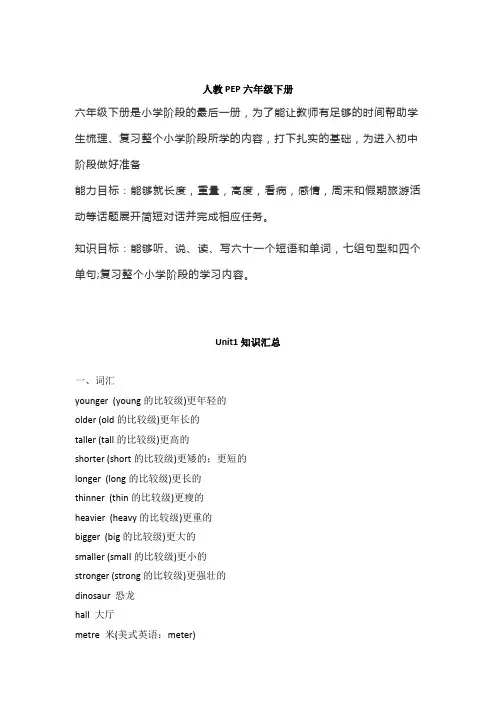 人教PEP六年级下册全册单元知识汇总