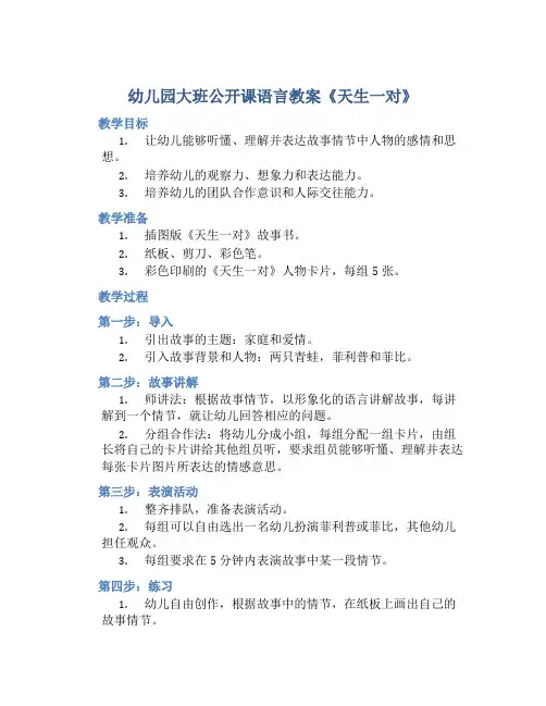 幼儿园大班公开课语言教案《天生一对》