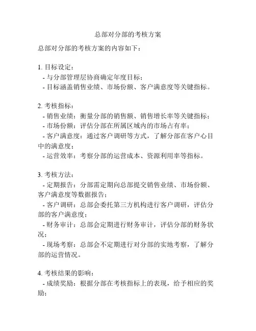 总部对分部的考核方案