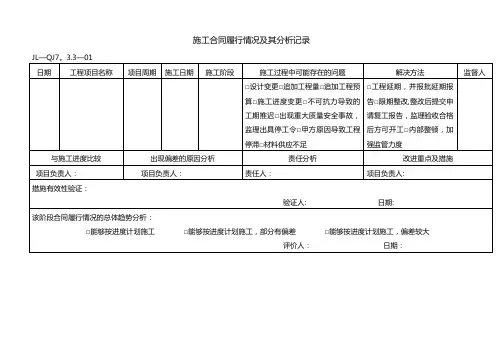 施工合同履行情况及其分析记录