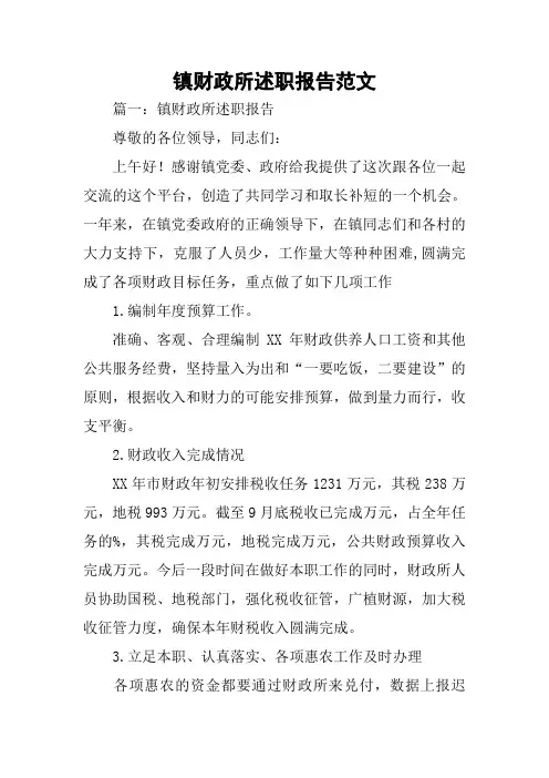 镇财政所述职报告范文
