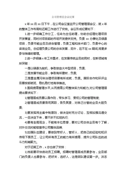 公司管理层会议纪要_会议纪要_