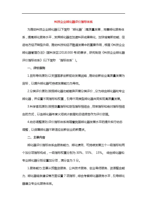 科技企业孵化器评价指标体系