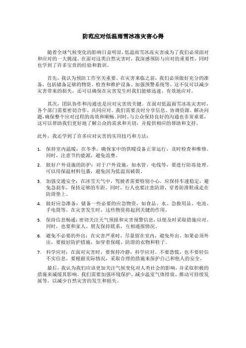 防范应对低温雨雪冰冻灾害心得
