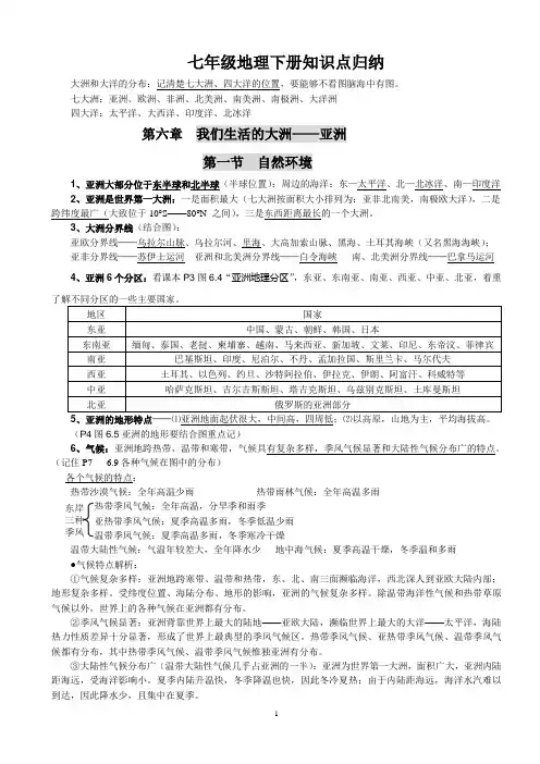 (完整版)人教版七年级地理下册知识点归纳