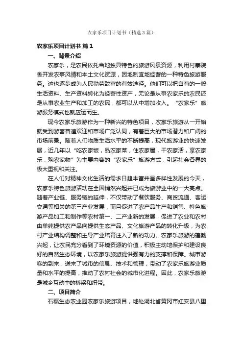 农家乐项目计划书（精选3篇）