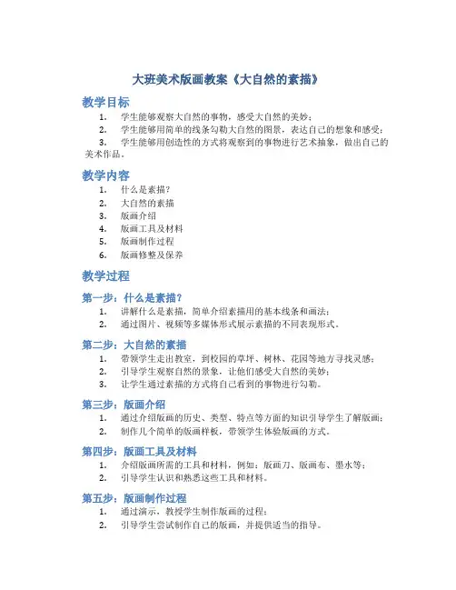 大班美术版画教案《大自然的素描》