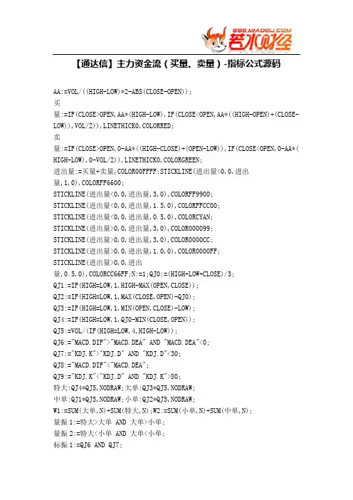 【股票指标公式下载】-【通达信】主力资金流(买量、卖量)