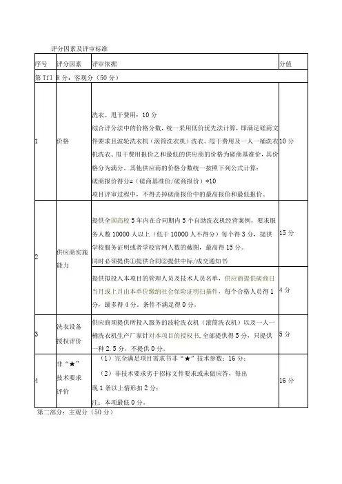 评分因素及评审标准