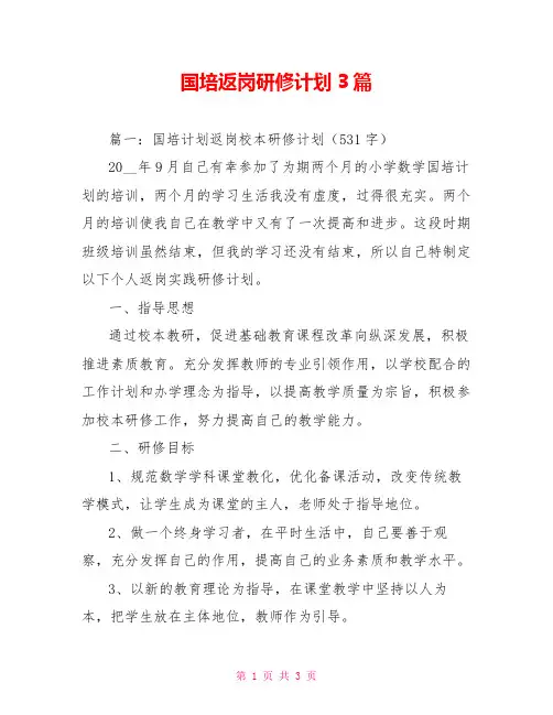 国培返岗研修计划3篇