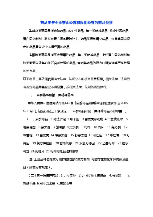药品零售企业禁止经营和限制经营的药品类别
