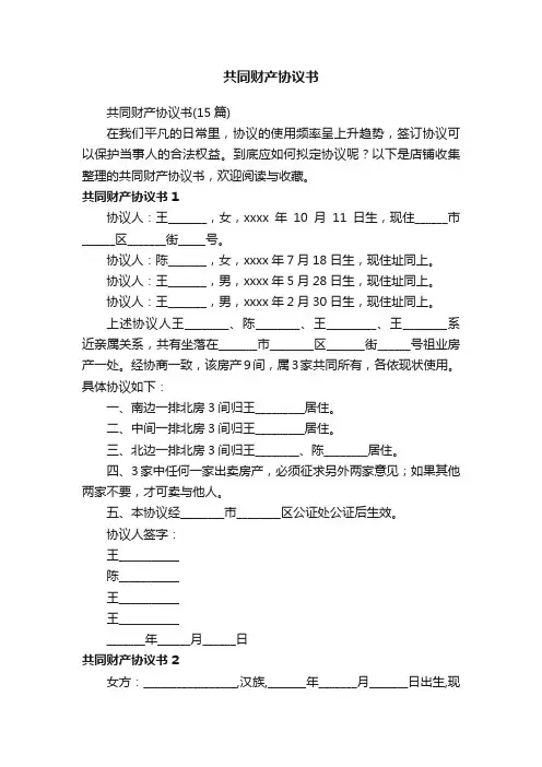 共同财产协议书