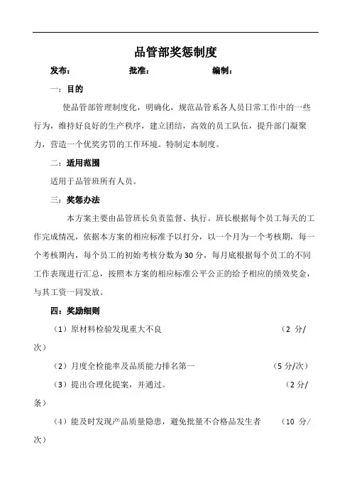 品管部奖惩制度