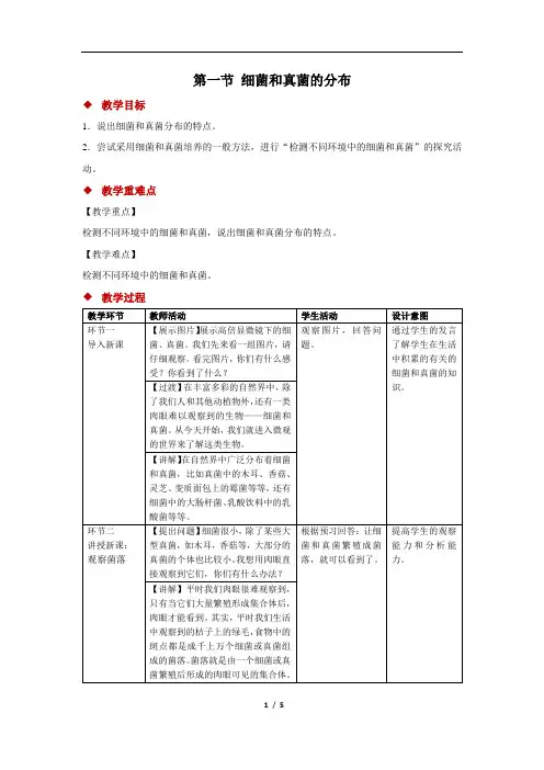 第一节细菌和真菌的分布教案人教版八年级上册生物