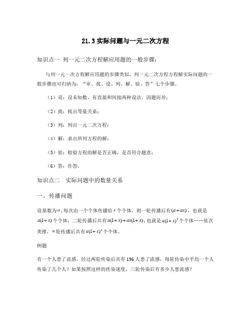 实际问题与一元二次方程知识点讲解2021-2022学年人教版数学九年级上册