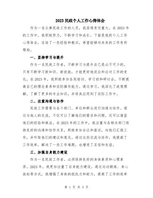 2023民政个人工作心得体会