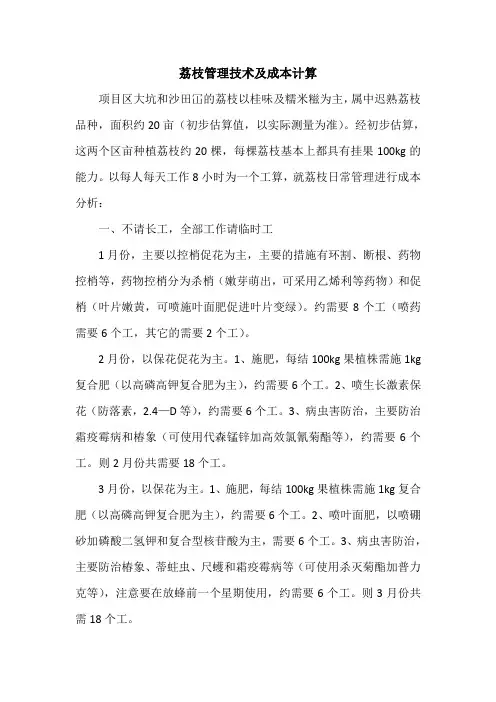 荔枝管理技术及人工成本计算