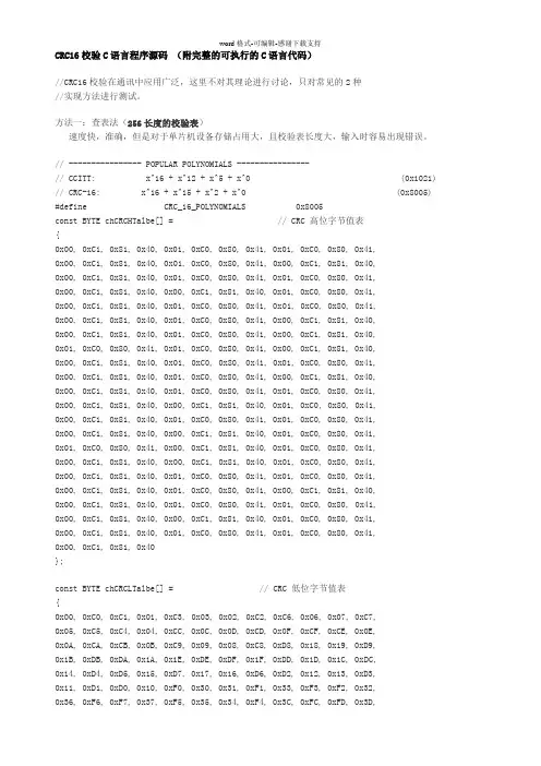 CRC16校验C语言程序源码-(附完整的可执行的C语言代码)