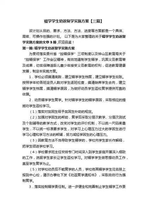 辍学学生劝返复学实施方案【三篇】