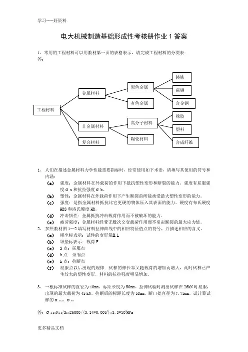 电大机械制造基础形成性考核册作业1答案教学提纲
