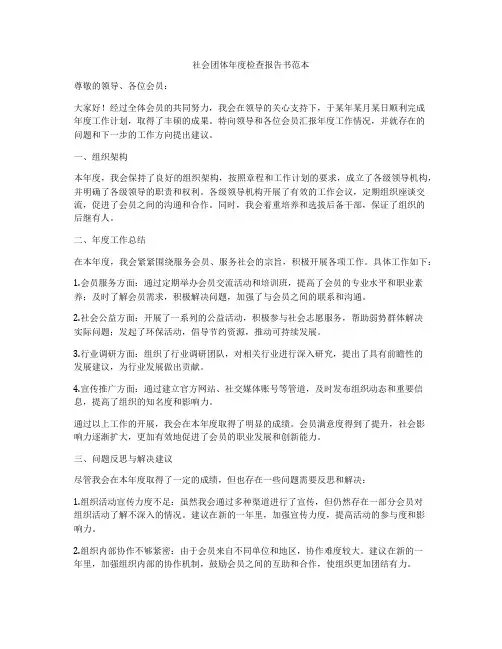 社会团体年度检查报告书范本