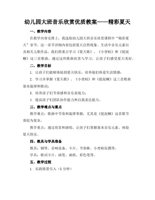 幼儿园大班音乐欣赏优质教案——精彩夏天